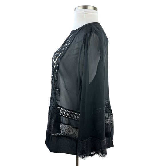 Chico's Sheer Black Lattice Lace Blouse Women's Top Size 4 US 20 22 - Picture 9 of 12